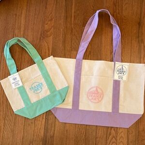 Trader Joe's 2026 Limited Large Lavender & Mini Mint Canvas Tote Bag Set - NWT